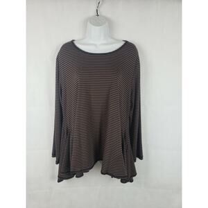 Sophia NYC Made in USA XL Stretch Top Black/Brown Stripes Lagenlook Ruffled